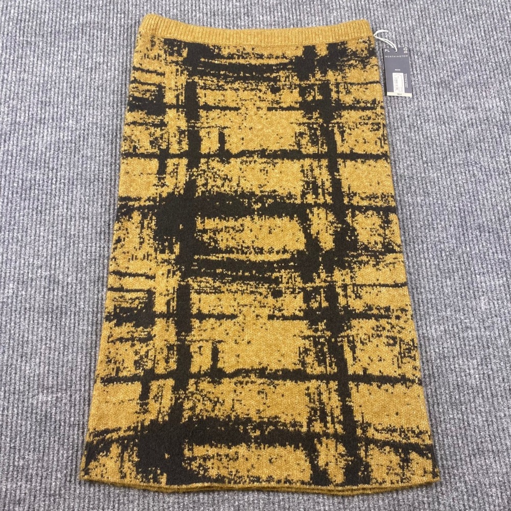 Worthington Sweater Skirt Petite Large PL Gold Black Plaid Knit Midi Pencil NEW